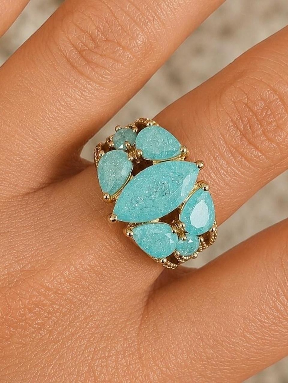 Bomb Party Teal Ice Crystal Stones Sz 7